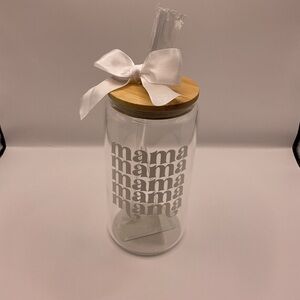 Allure Designs NWT Mama Glass Tumbler, Glass Cup, Bamboo Lit & Straw Sealed